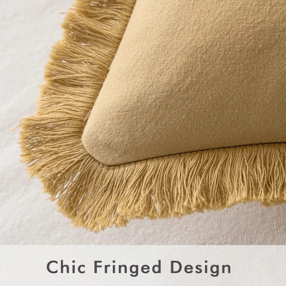 MIULEE Throw Pillow Covers 24x24 Set of 2 Khaki Fringe Chic with insert - Picture 2 of 6